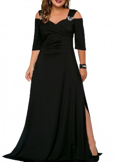 Rosewe Solid Cold Shoulder Plus Size Dress - 2X