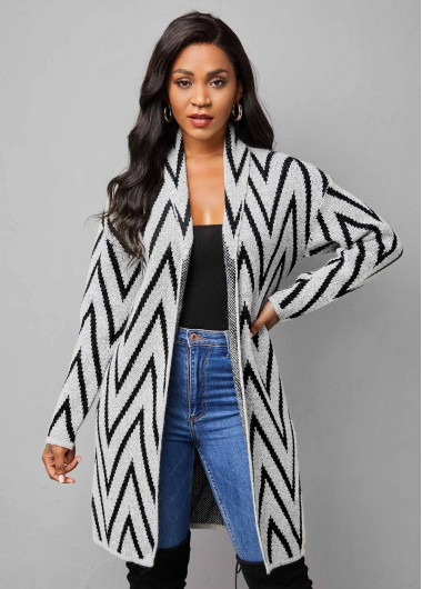 Rosewe Open Front Chevron Print Long Sleeve Cardigan - S