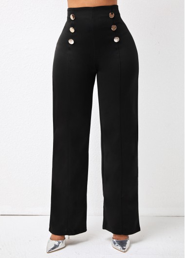 Rosewe Solid Double Breasted High Waist Pants - XL