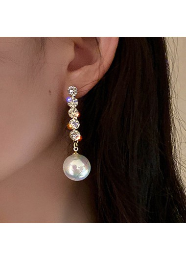 Rosewe Chic Metal Rhinestone Detail Pearl Design Earring Set - One Size