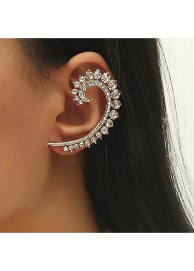 Rosewe Chic Metal Detail Rhinestone Design Silver Earring - One Size