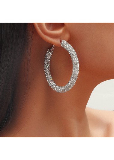 Rosewe Chic Metal Detail Rhinestone Design Silver Earring Set - One Size