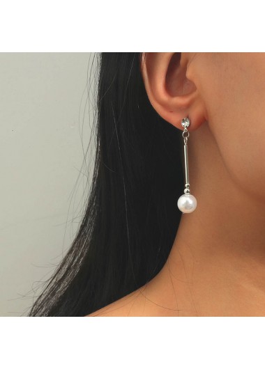 Rosewe Chic Metal Detail Rhinestone Pearl Design Earring Set - One Size