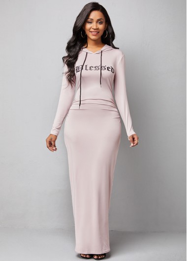 Rosewe Cocktail Party Dress Hooded Collar Letter Print Long Sleeve Dress - L