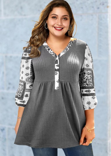 Rosewe Plus Size Tribal Print 3/4 Sleeve Tunic Top - 3X