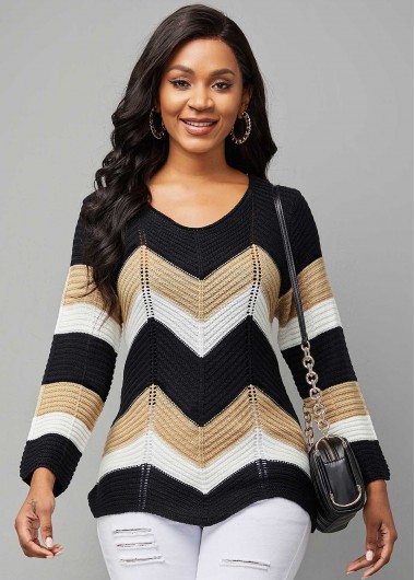 Rosewe Trendy Chevron Print Long Sleeve Round Neck Sweater - 2XL