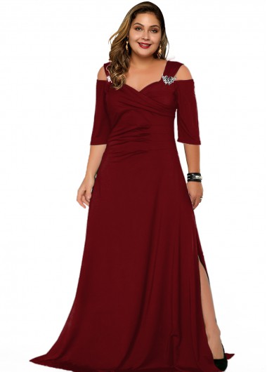 Rosewe Solid Cold Shoulder Plus Size Dress - 2X