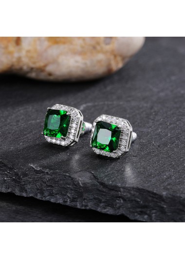 Rosewe Chic 1 Pair Square Emerald Rhinestone Earrings - One Size