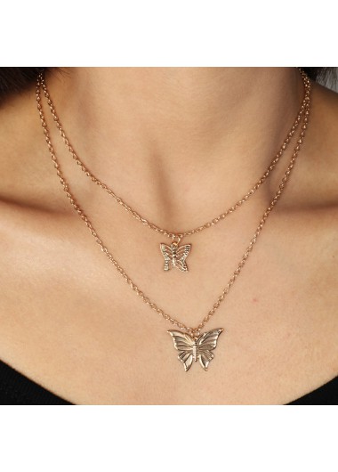 Gold Layered Detail Butterfly Design Necklace product