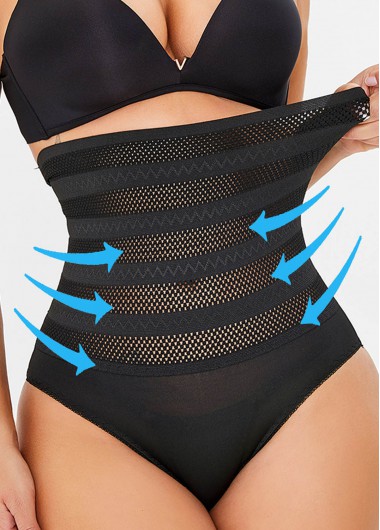 Rosewe Womens Body Shaper Shapewear Waist Trainer High Waisted Fishnet Panel Black Panties - L