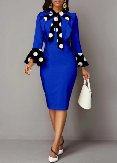 Rosewe Wedding Guest Dress Polka Dot Tie Flare Sleeve Dress - M