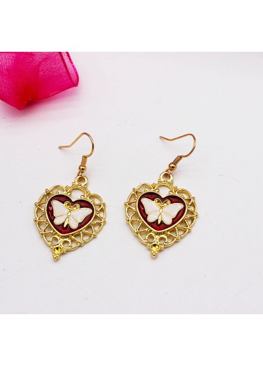 Rosewe Chic Butterfly Detail Heart Design Gold Earrings - One Size