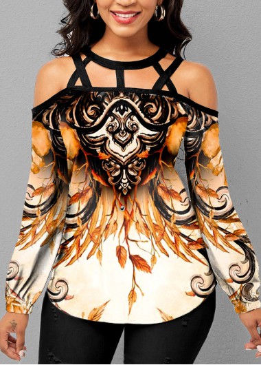 Rosewe Keyhole Back Cold Shoulder Long Sleeve T Shirt - S