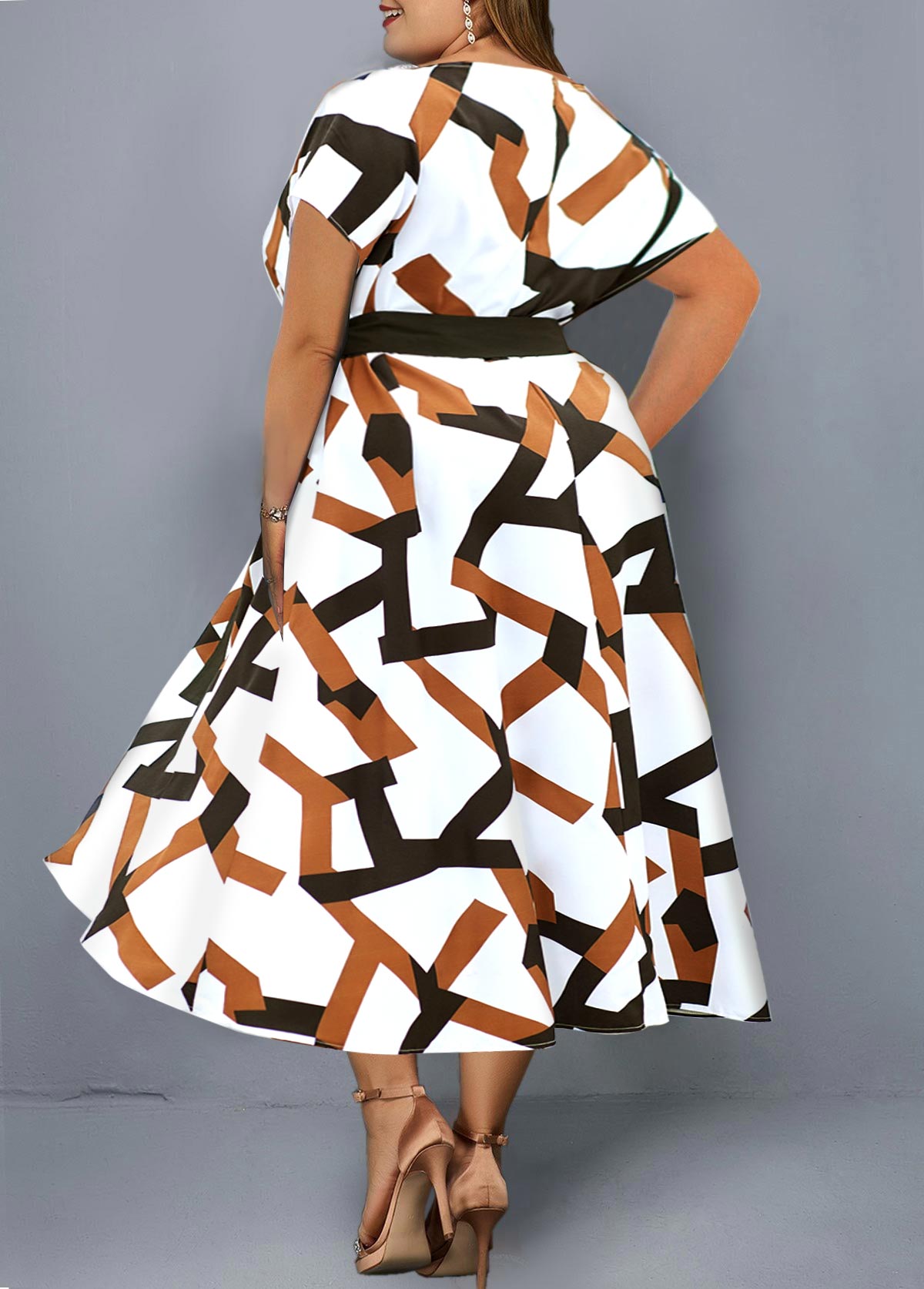 Geometric Print Asymmetric Hem Plus Size Dress