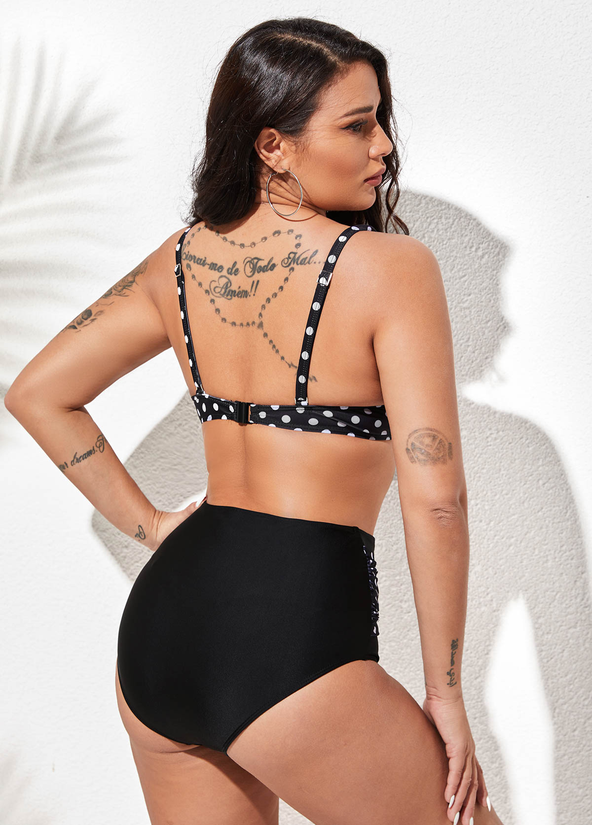 Twist Front Polka Dot Spaghetti Strap Bikini Set