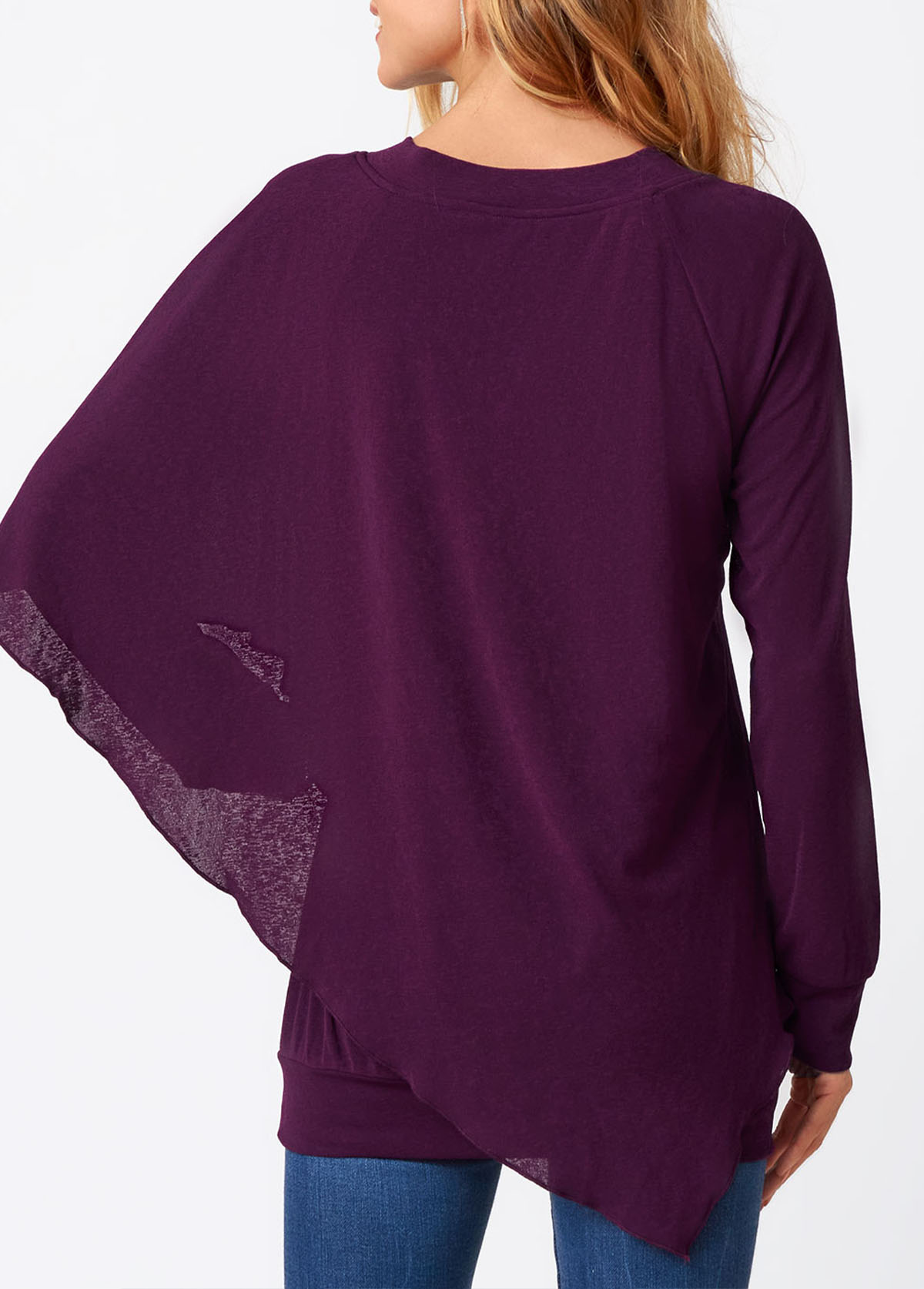 Long Sleeve Asymmetric Hem V Neck T Shirt