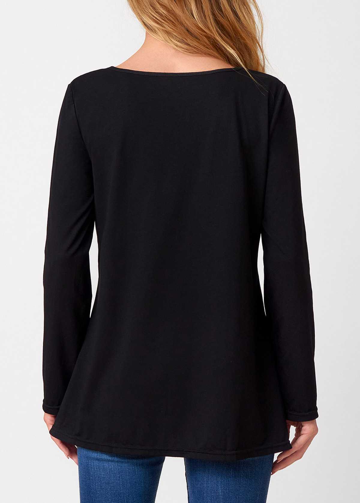 Decorative Button Long Sleeve Stripe Print T Shirt