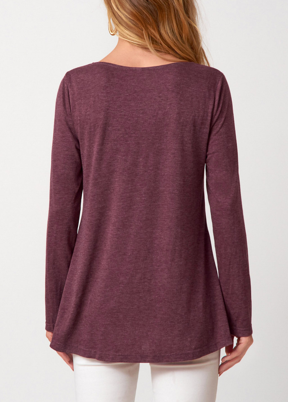 Dark Reddish Purple Lace Patchwork Long Sleeve T Shirt