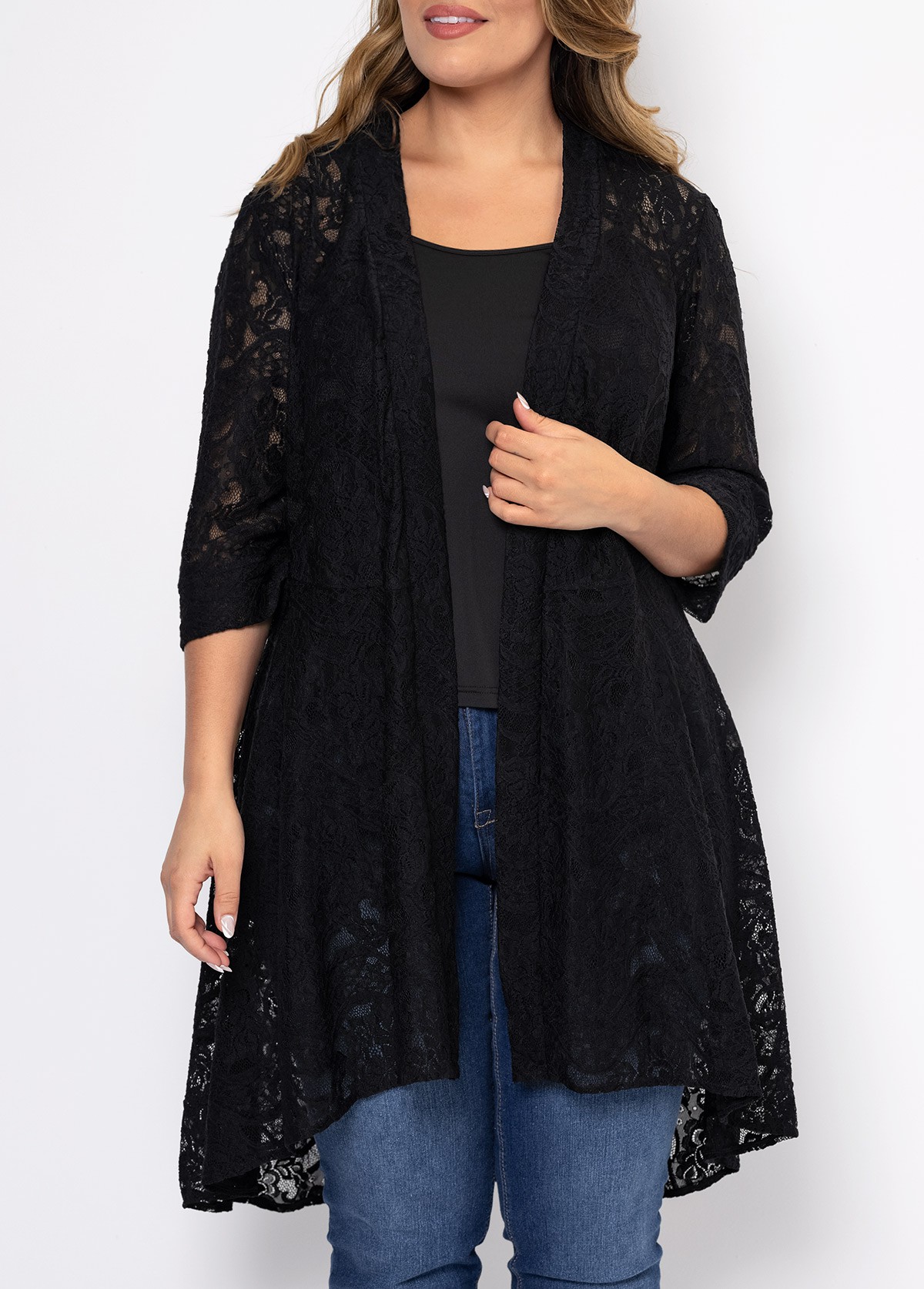 Solid Lace Stitching Plus Size Cardigan
