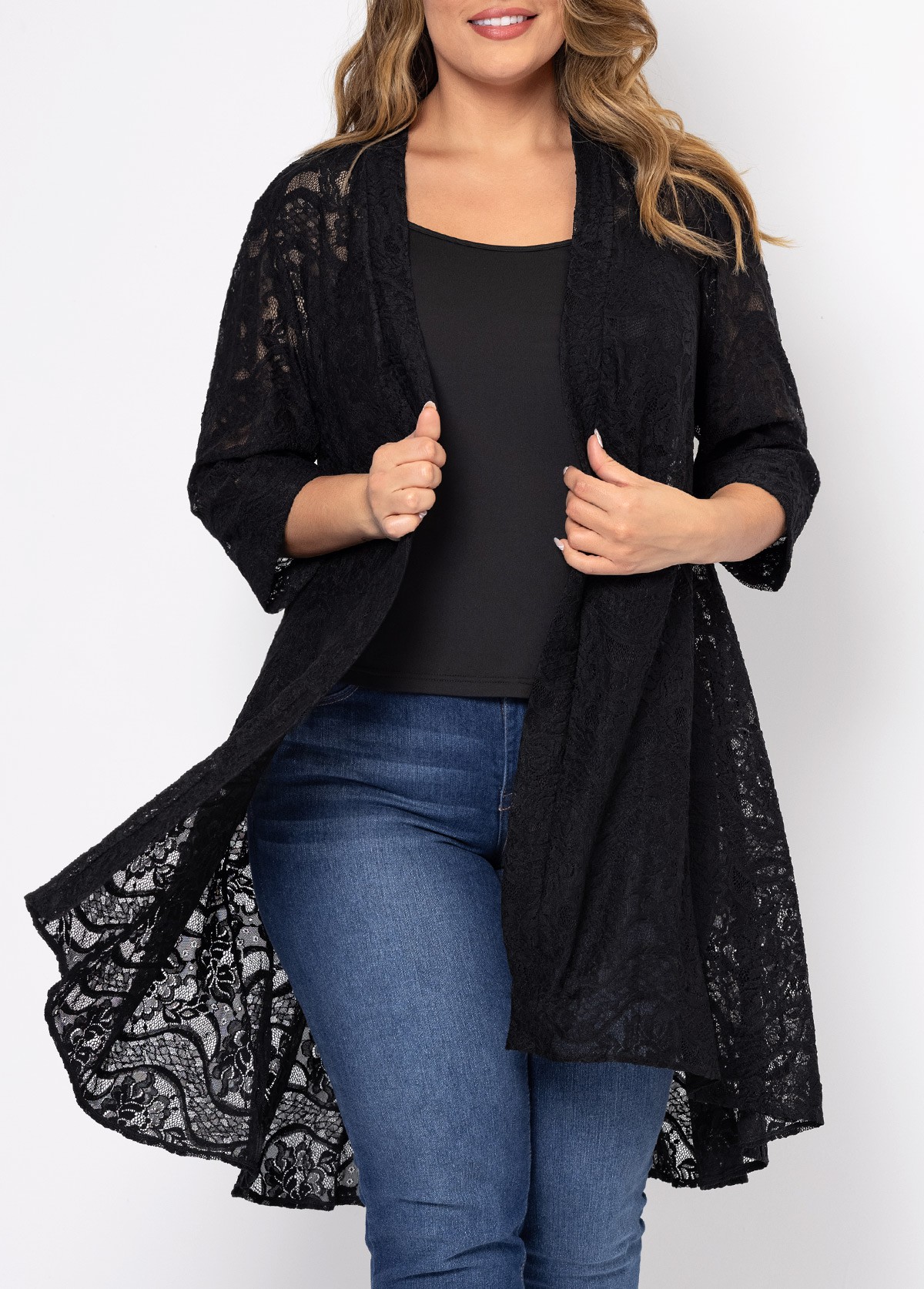 Solid Lace Stitching Plus Size Cardigan