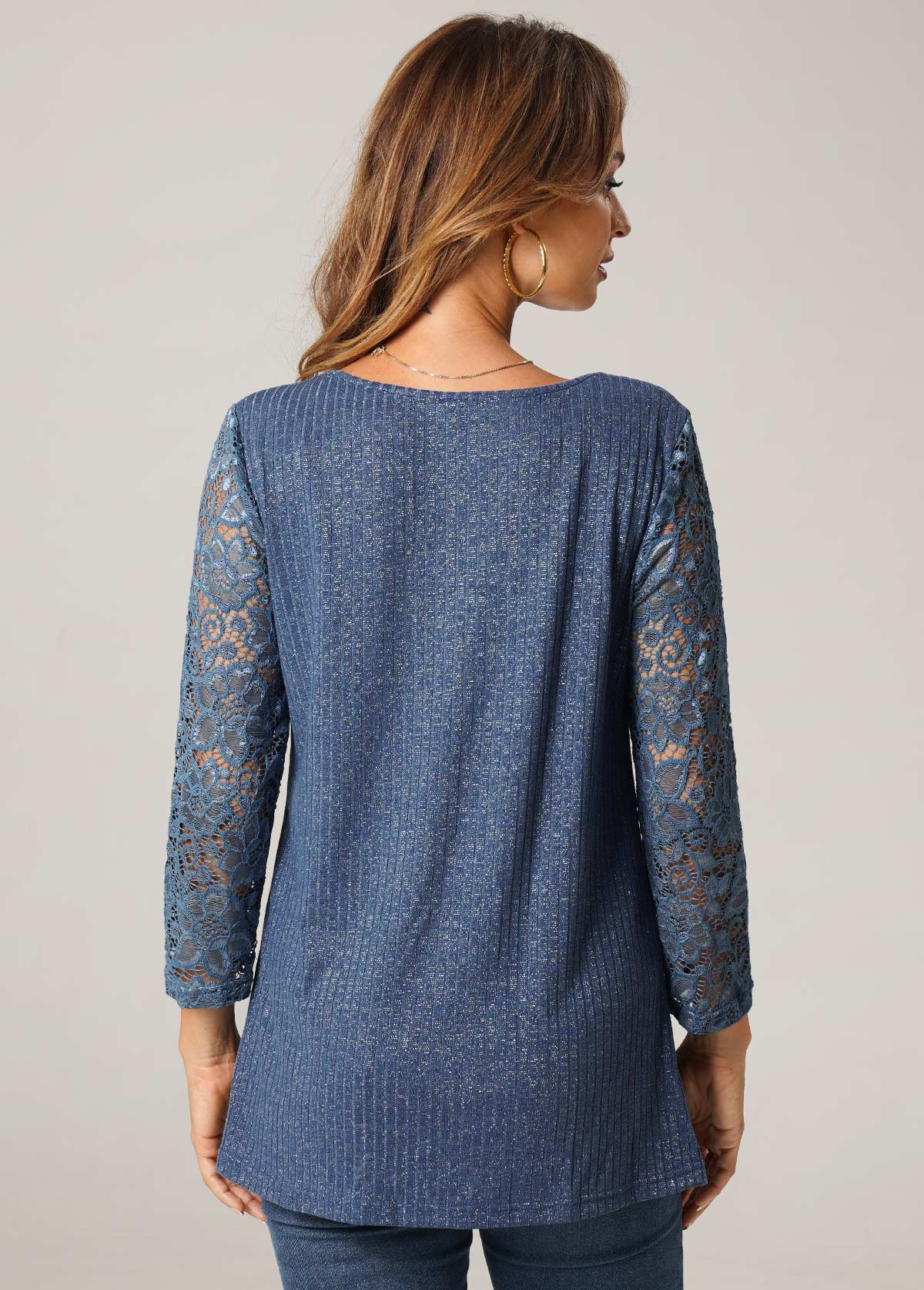 Cross Strap Lace Stitching Blue T Shirt