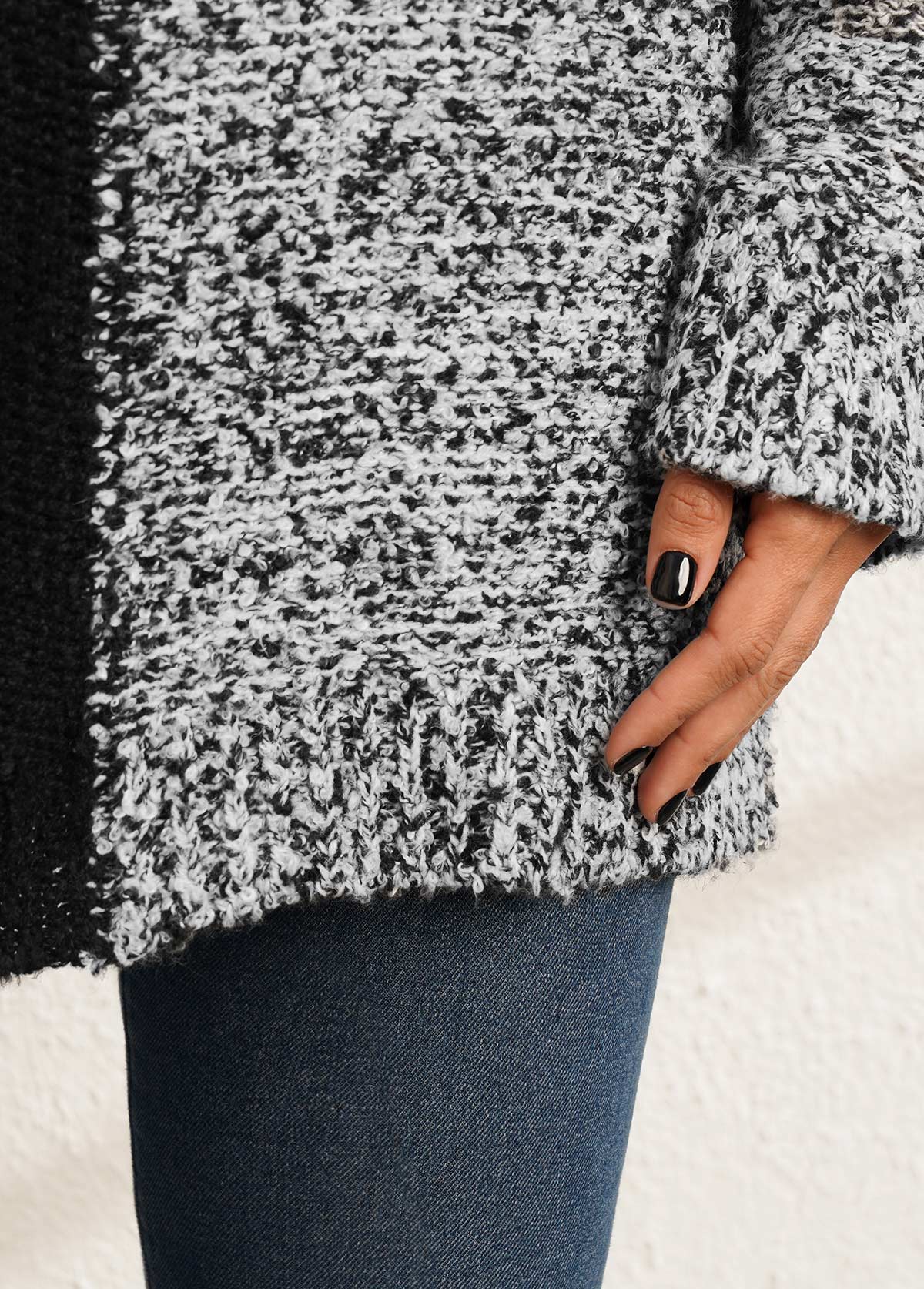 Contrast Long Sleeve V Neck Sweater