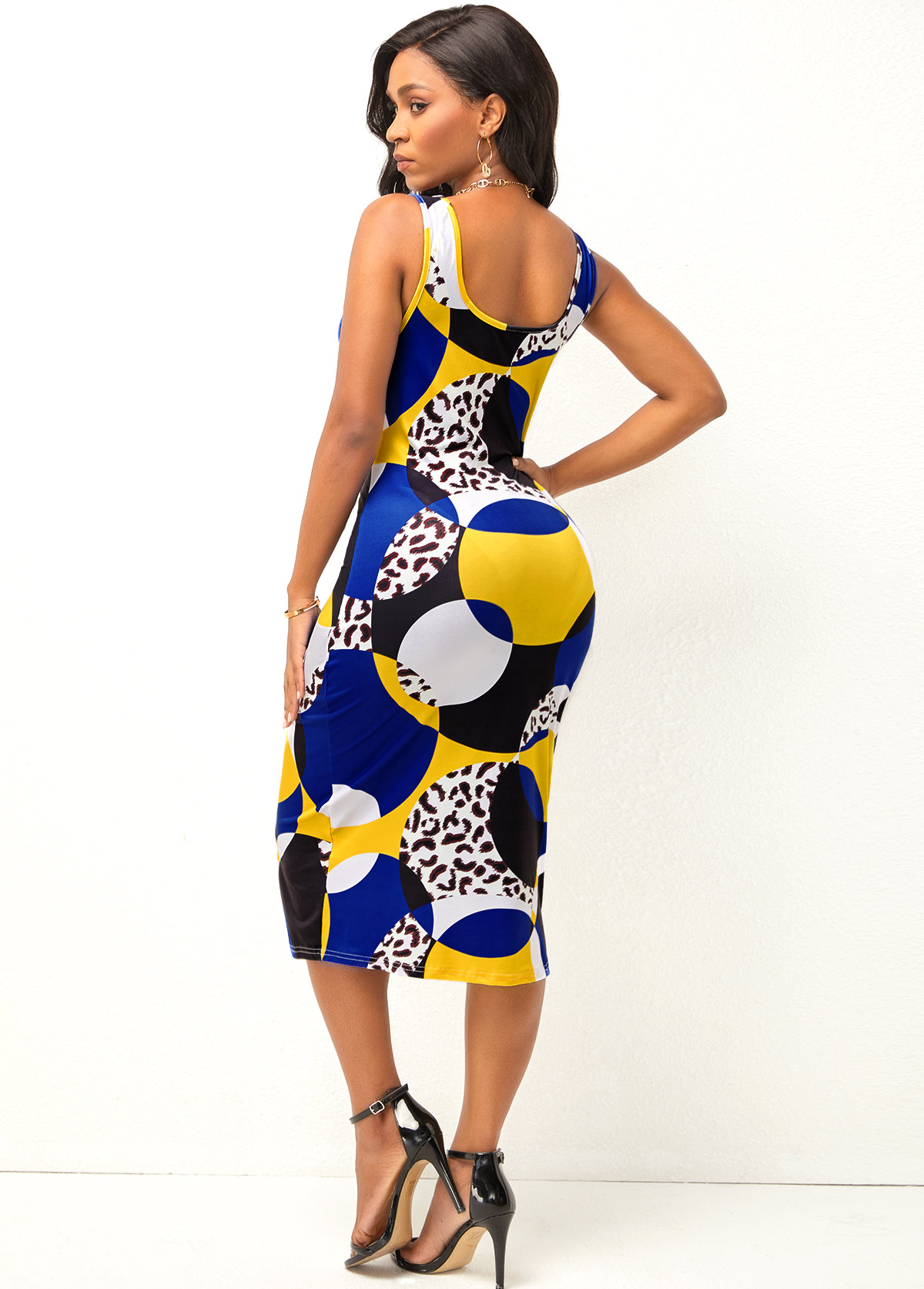 Geometric Print Leopard Wide Strap Dress