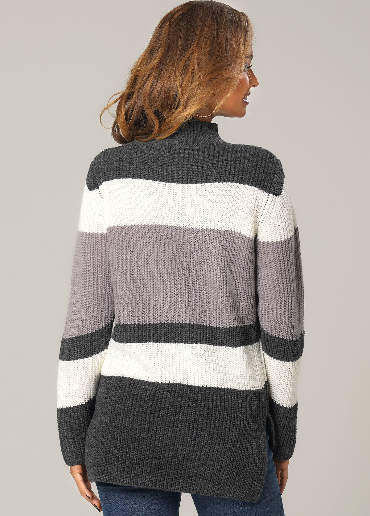 Long Sleeve Dip Hem Patchwork Sweater
