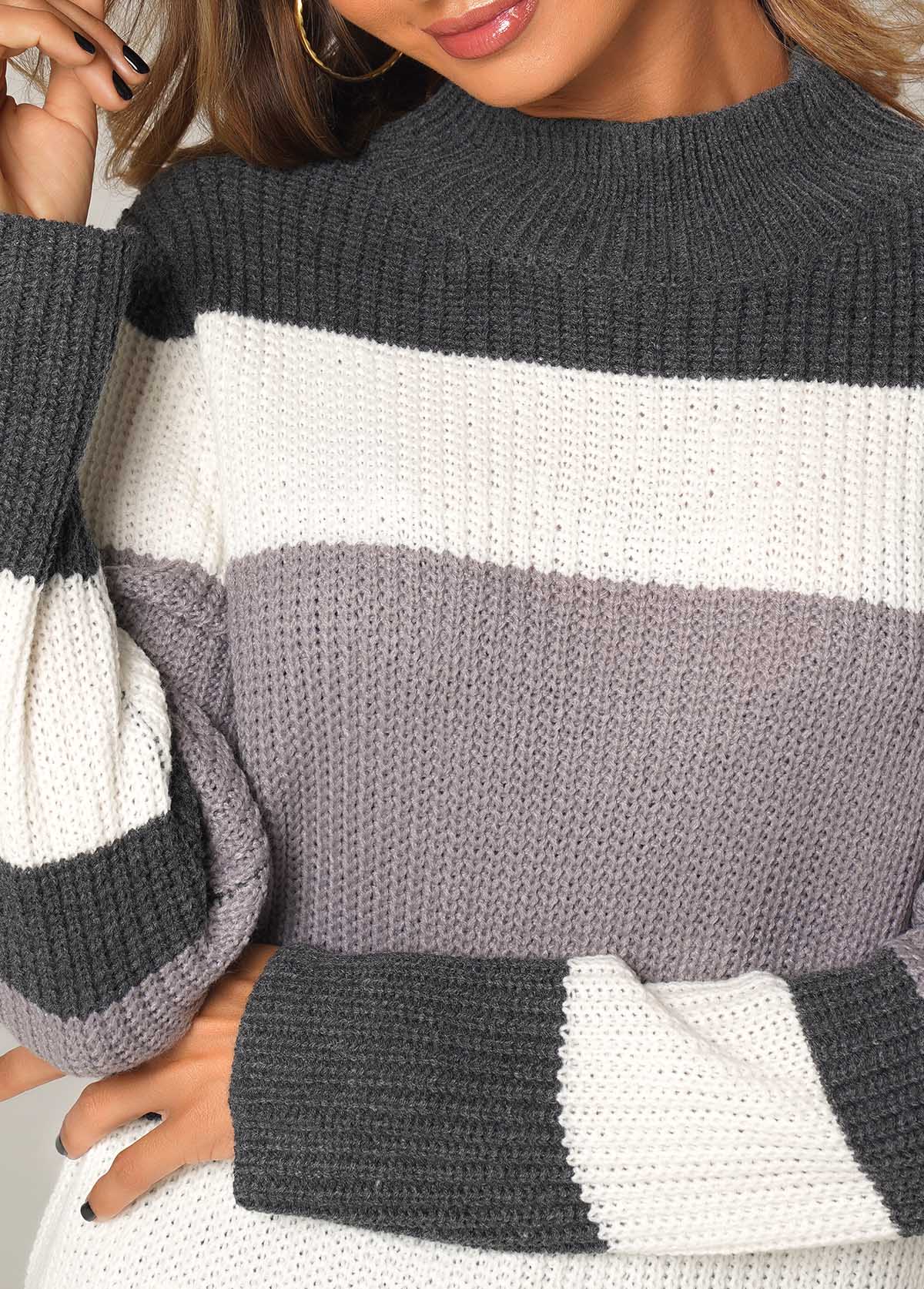 Long Sleeve Dip Hem Patchwork Sweater
