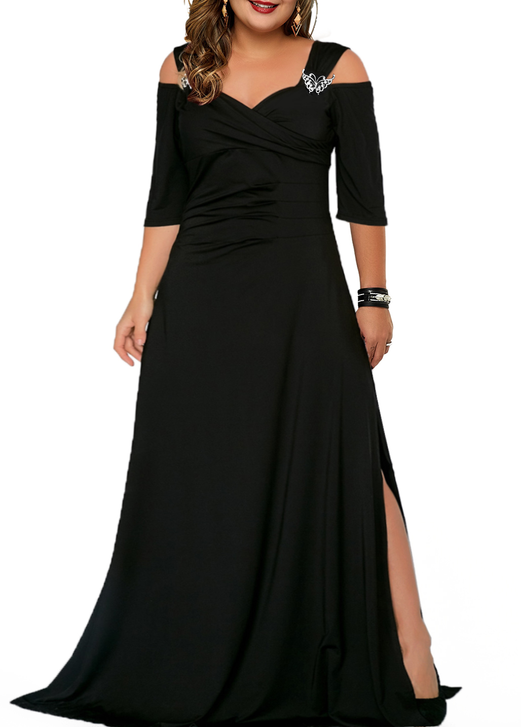 Solid Cold Shoulder Plus Size Dress USD 39.98