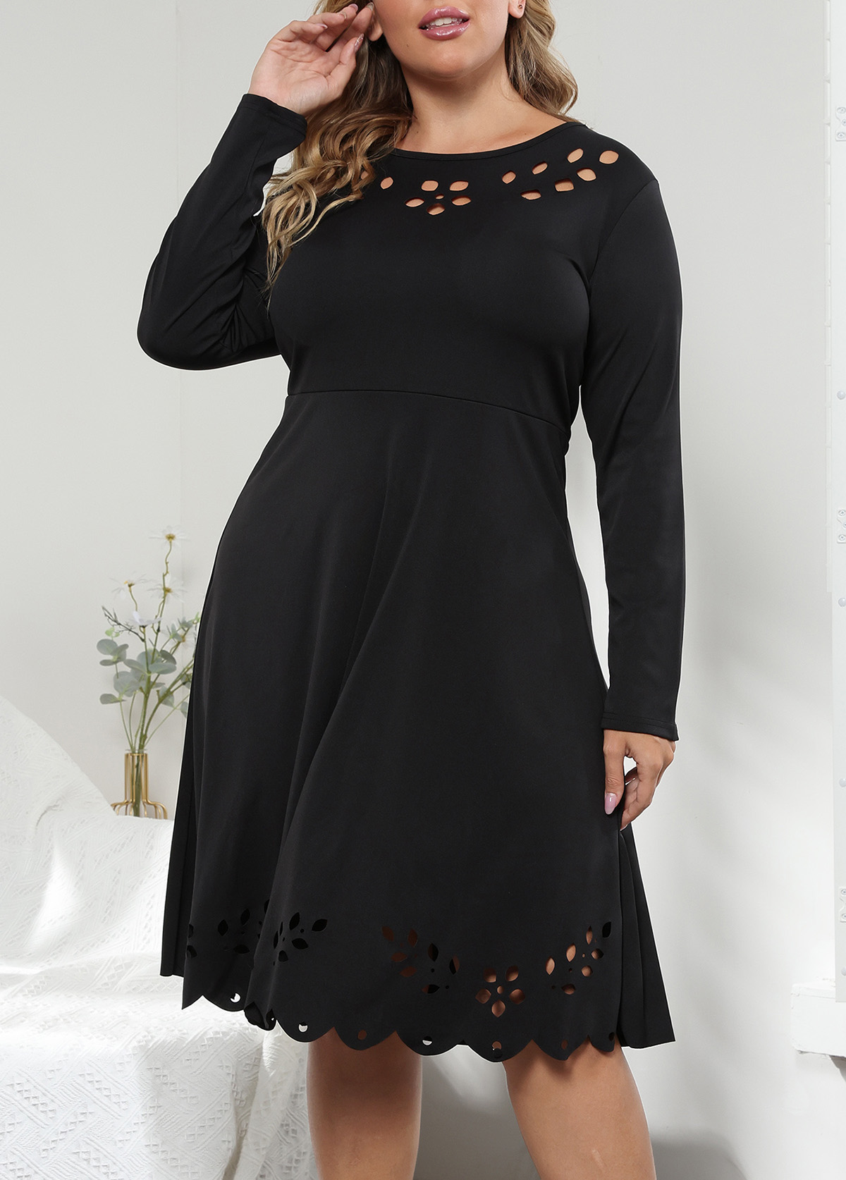 Solid Plus Size Long Sleeve Dress