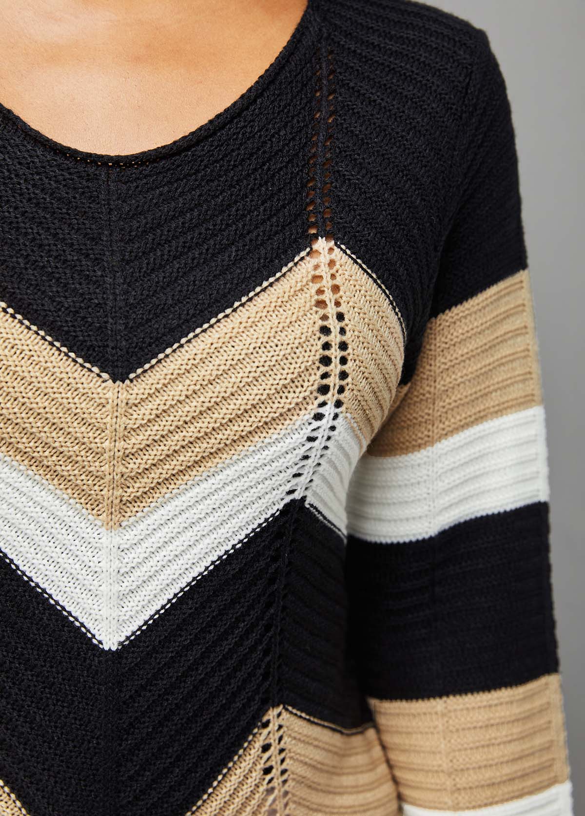 Chevron Print Long Sleeve Round Neck Sweater