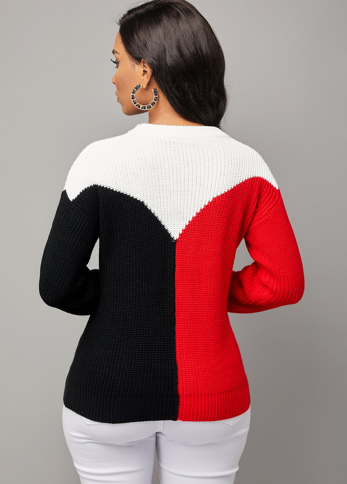 Contrast Round Neck Long Sleeve Sweater | Rosewe.com - USD $31.98