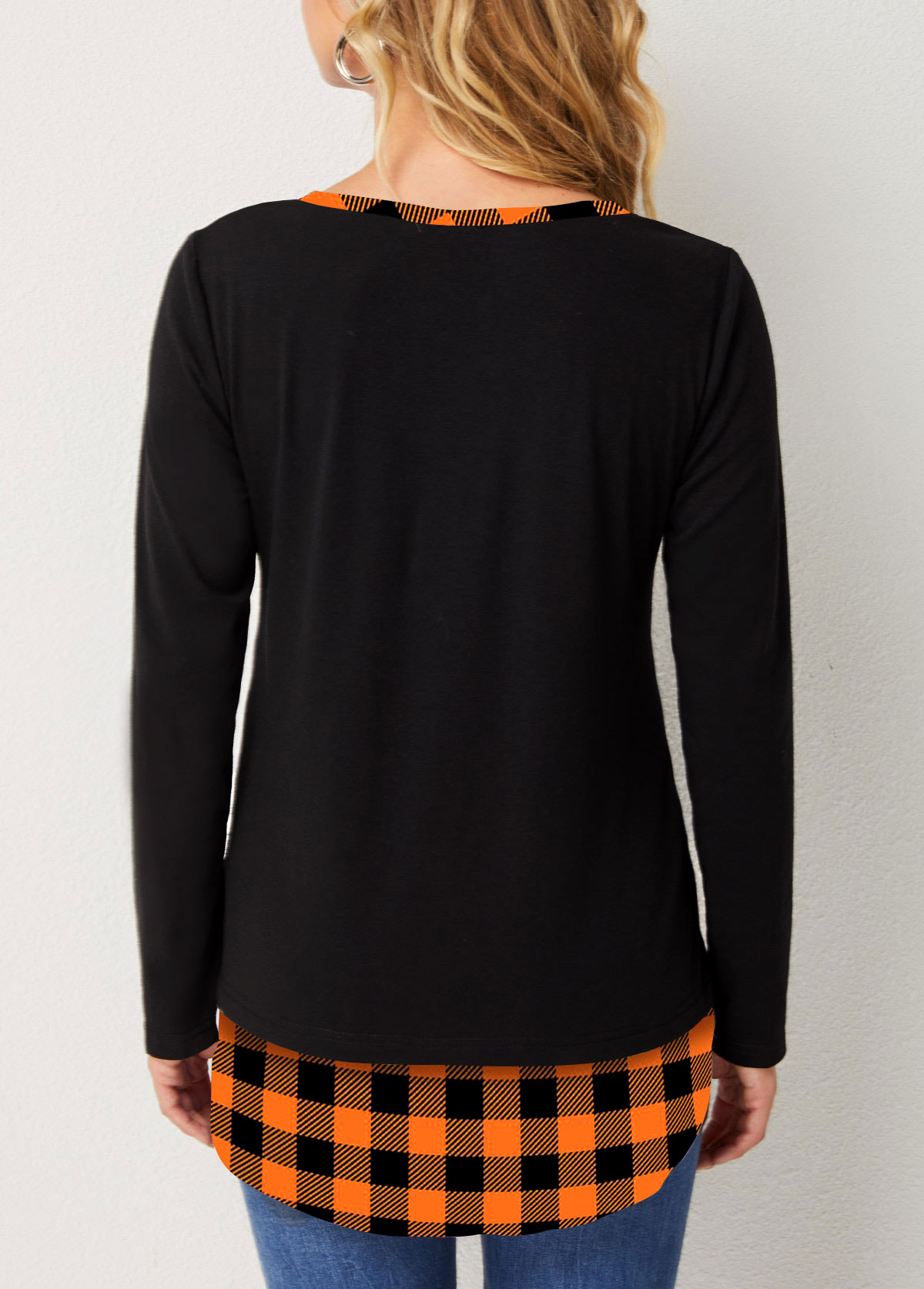 Split Neck Plaid Decorative Button T Shirt