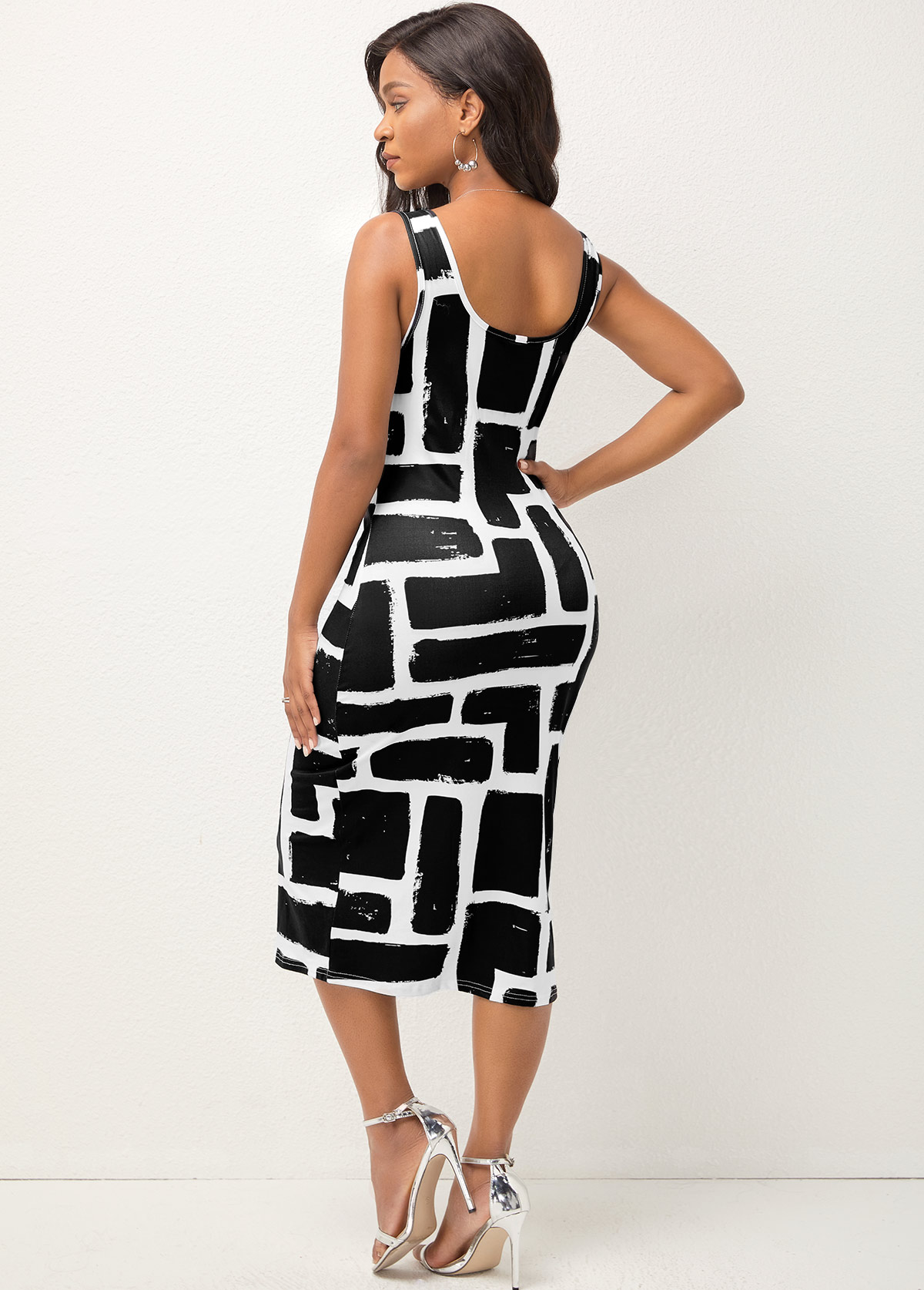 Wide Strap Geometric Print Bodycon Dress
