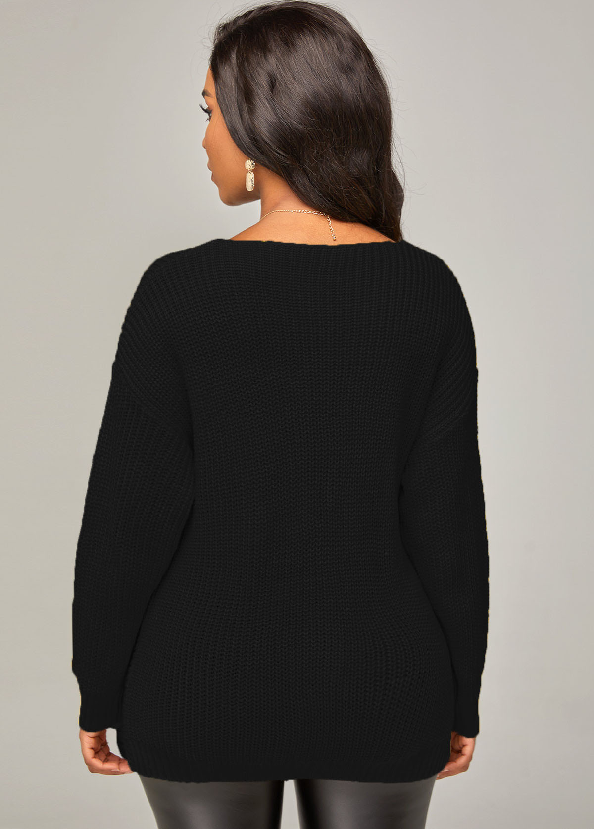 Twist Hem Long Sleeve Black Sweater