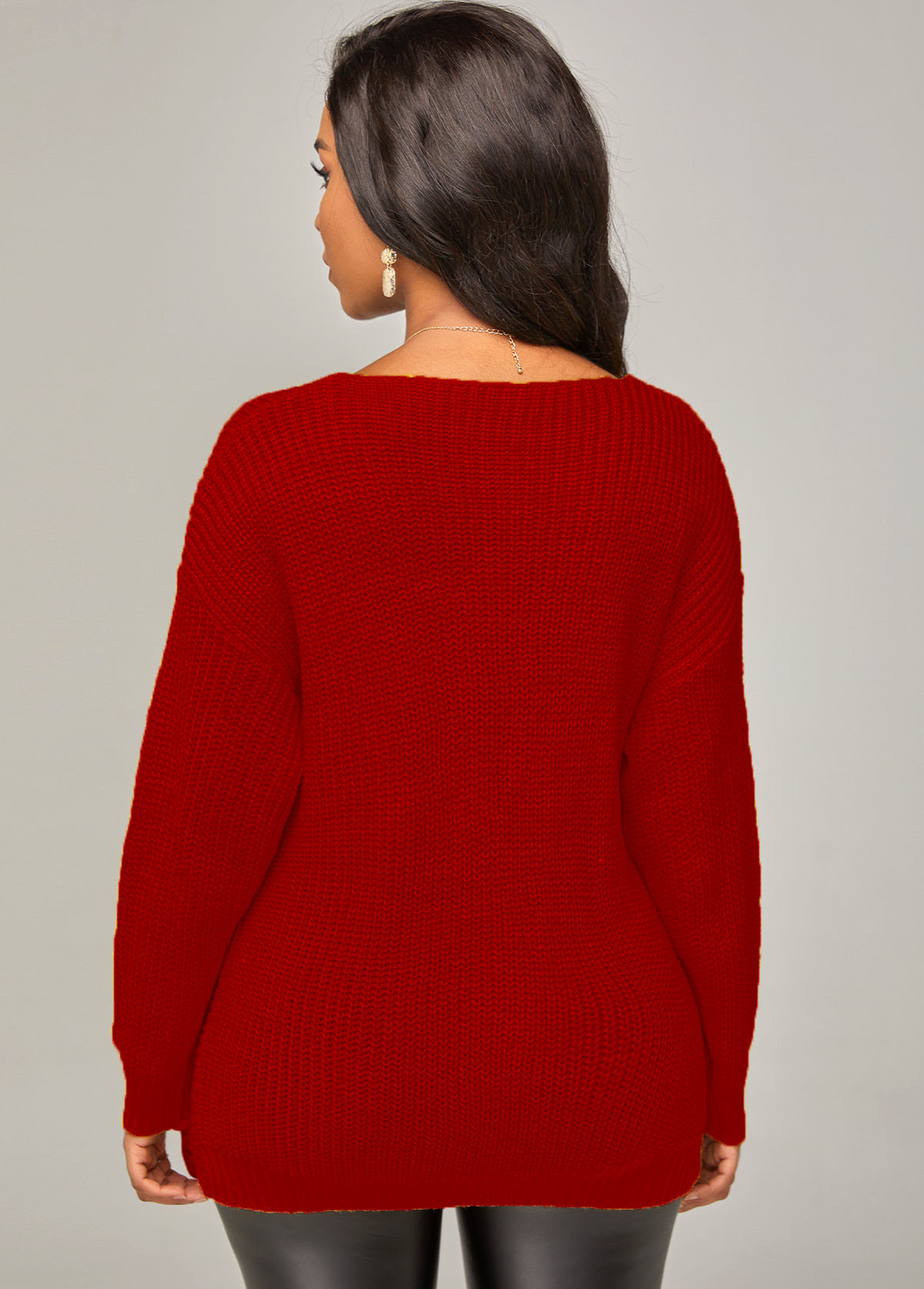 Solid Long Sleeve Twist Hem Sweater