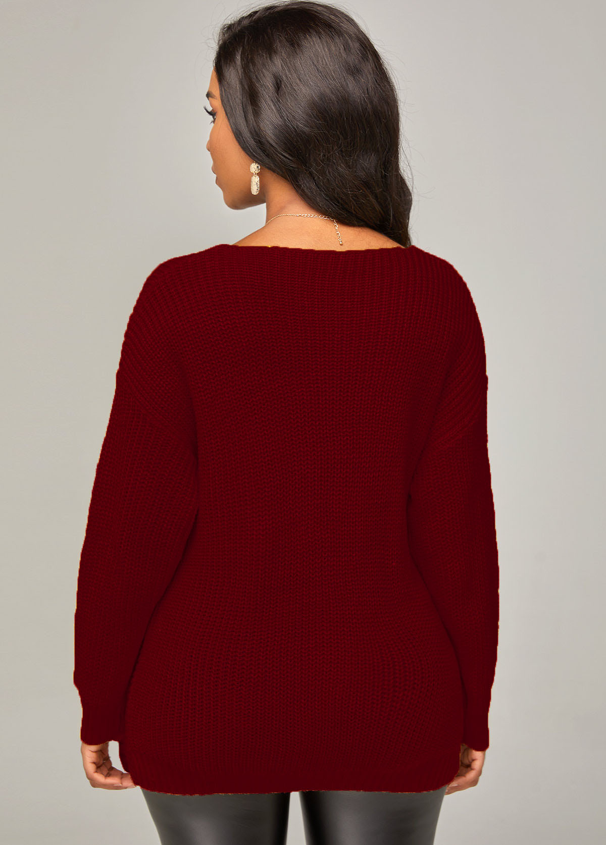 Twist Hem Long Sleeve Red Sweater