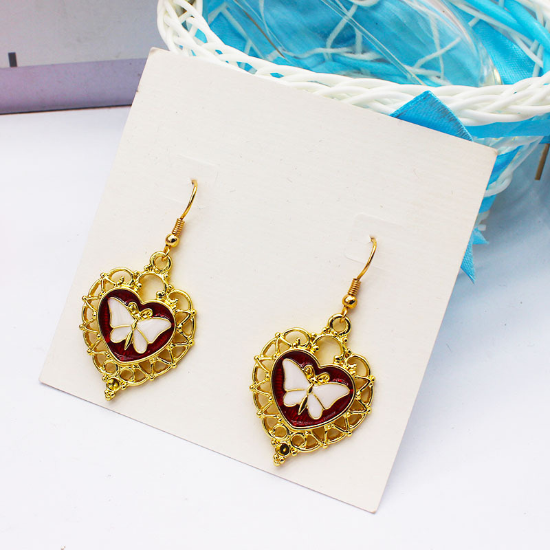 Butterfly Detail Heart Design Gold Earrings
