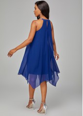 Blue Chiffon Overlay Embellished Neck Dress