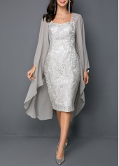 Open Front Cardigan and Tie Back Sleeveless Sheath Dress