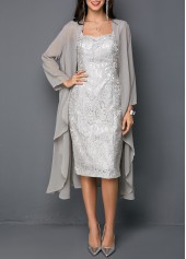 Open Front Cardigan and Tie Back Sleeveless Sheath Dress