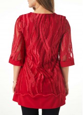 Button Detail Lace Panel Layered Hem T Shirt