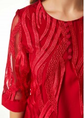 Button Detail Lace Panel Layered Hem T Shirt