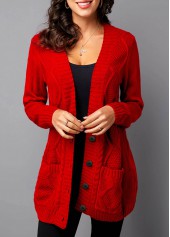 Pocket Detail Button Up Rib Knit Cardigan