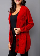 Pocket Detail Button Up Rib Knit Cardigan