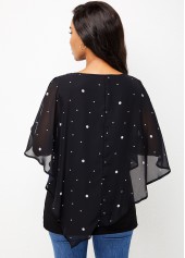 Slit Sleeve Polka Dot Mesh Stitching T Shirt