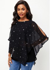 Slit Sleeve Polka Dot Mesh Stitching T Shirt