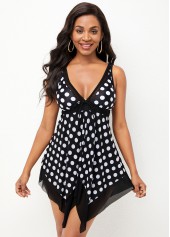 Mesh Stitching Polka Dot Double Layered Swimdress and Shorts