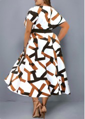 Geometric Print Asymmetric Hem Plus Size Dress